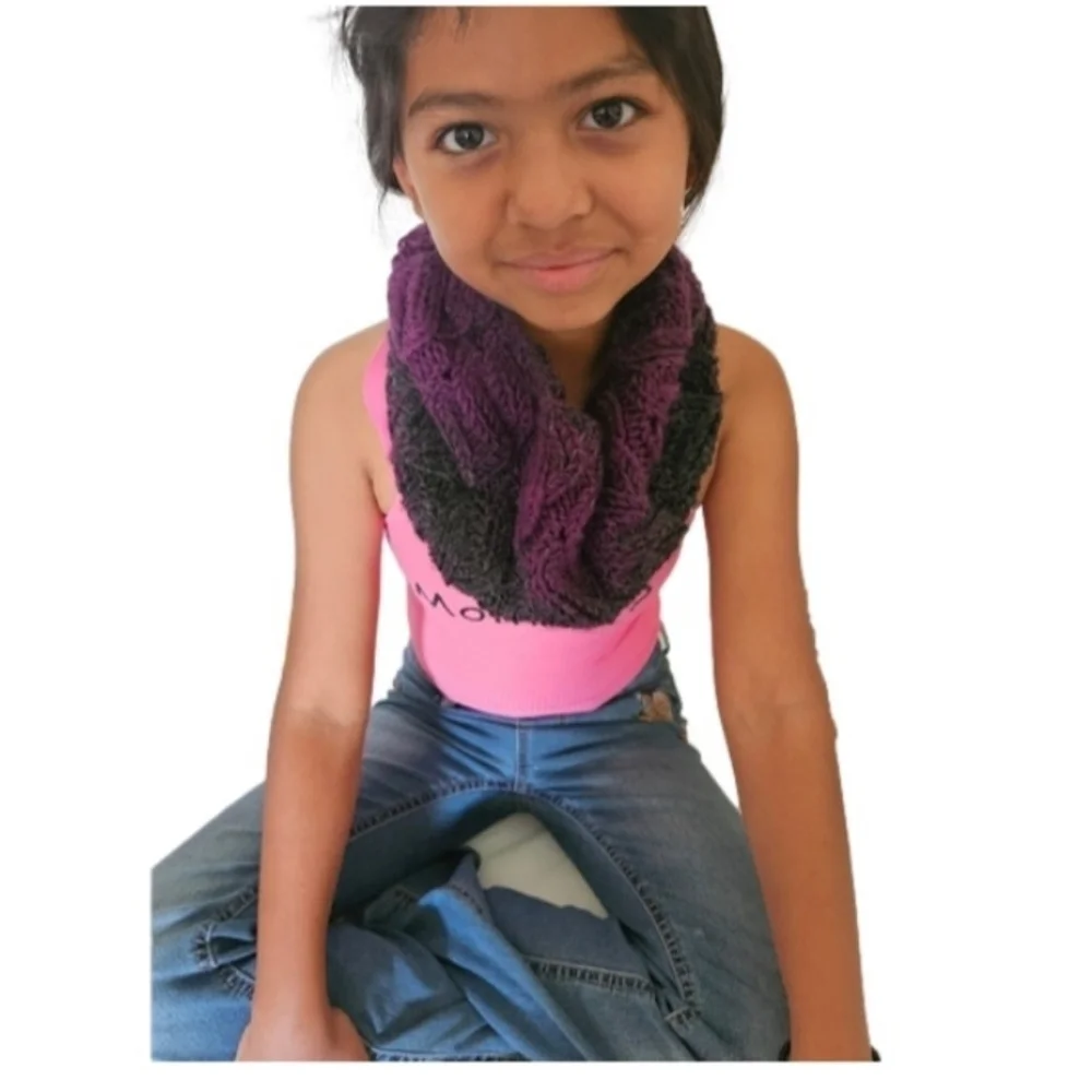 Hand Crafted Scarf Unique chunky knit Multipurpose Purple Black Crochet Handmade